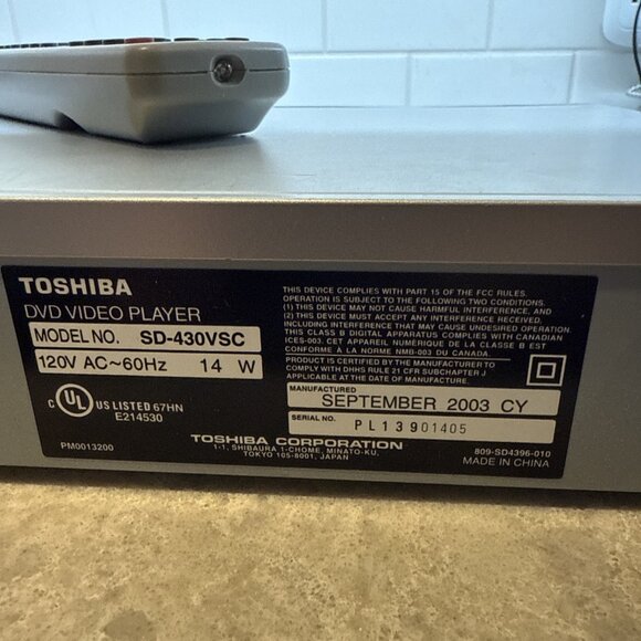 Toshiba DVD Video Player SD-430V Works, with Remote - Picture 9 of 16